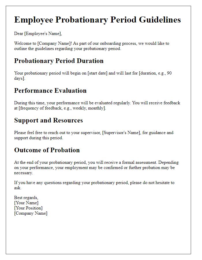 Letter template of employment probationary period guidelines.