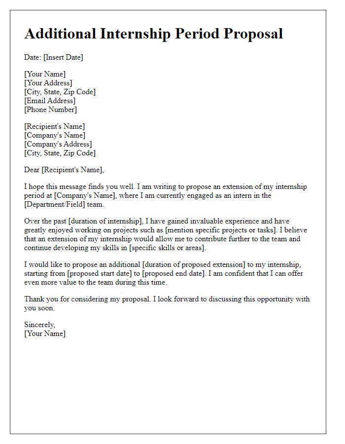 Letter template of additional internship period proposal