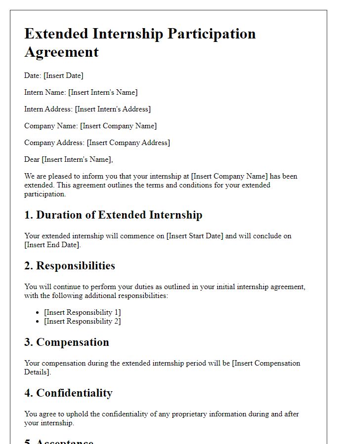 Letter template of extended internship participation agreement