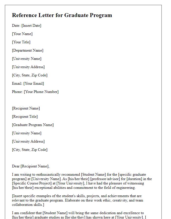 Letter template of engineering school reference for graduate program