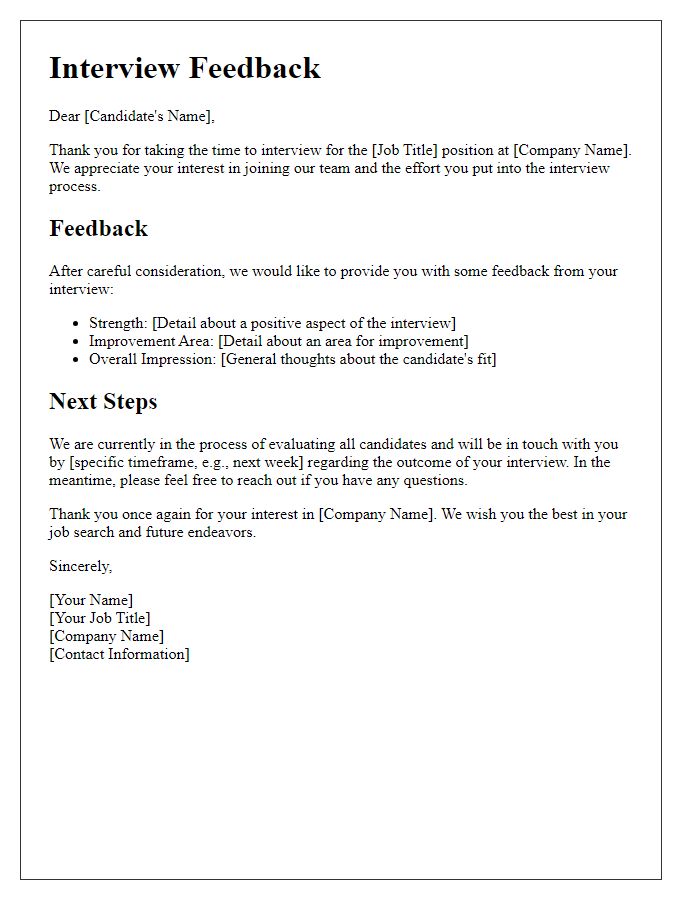 Letter template of interview feedback and next steps.