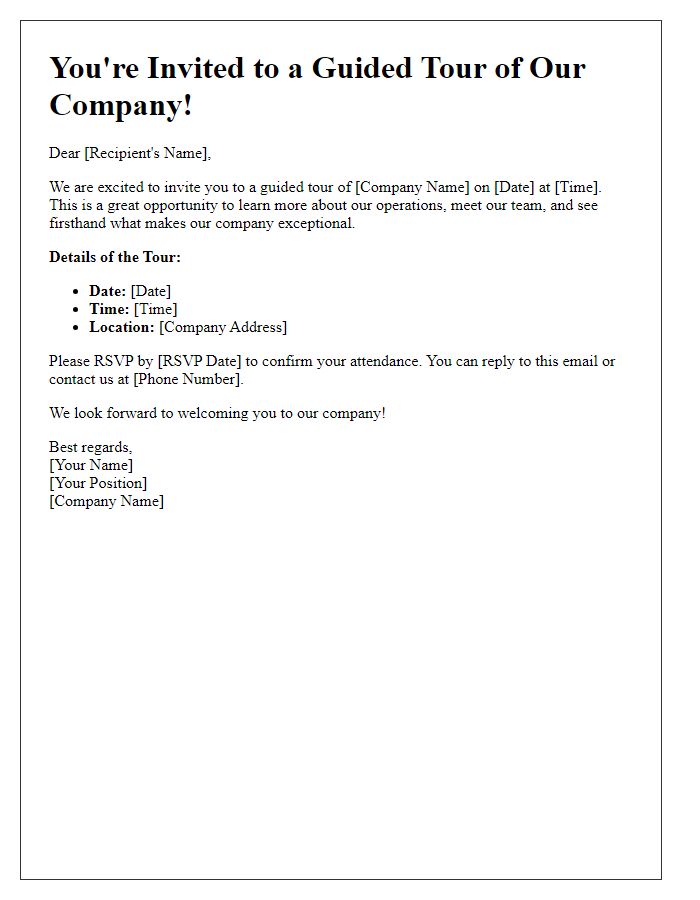 Letter template of invitation for a guided company tour