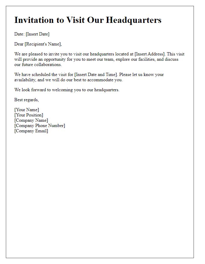 Letter template of invitation to visit our headquarters