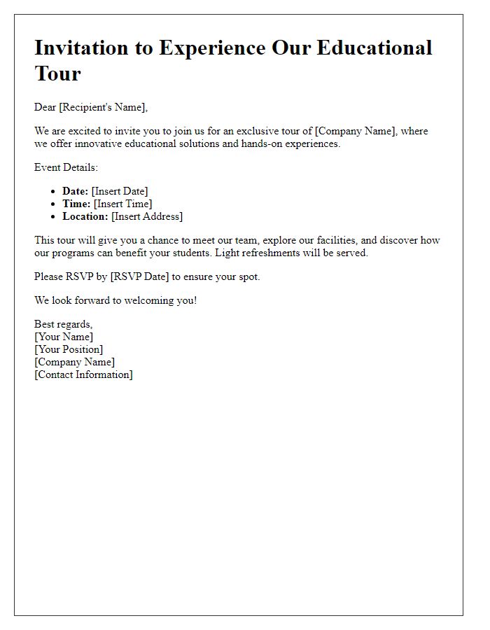 Letter template of outreach for an educational company tour