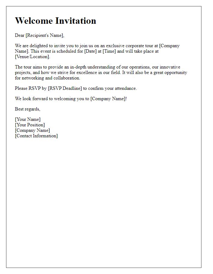 Letter template of welcome invitation for a corporate tour