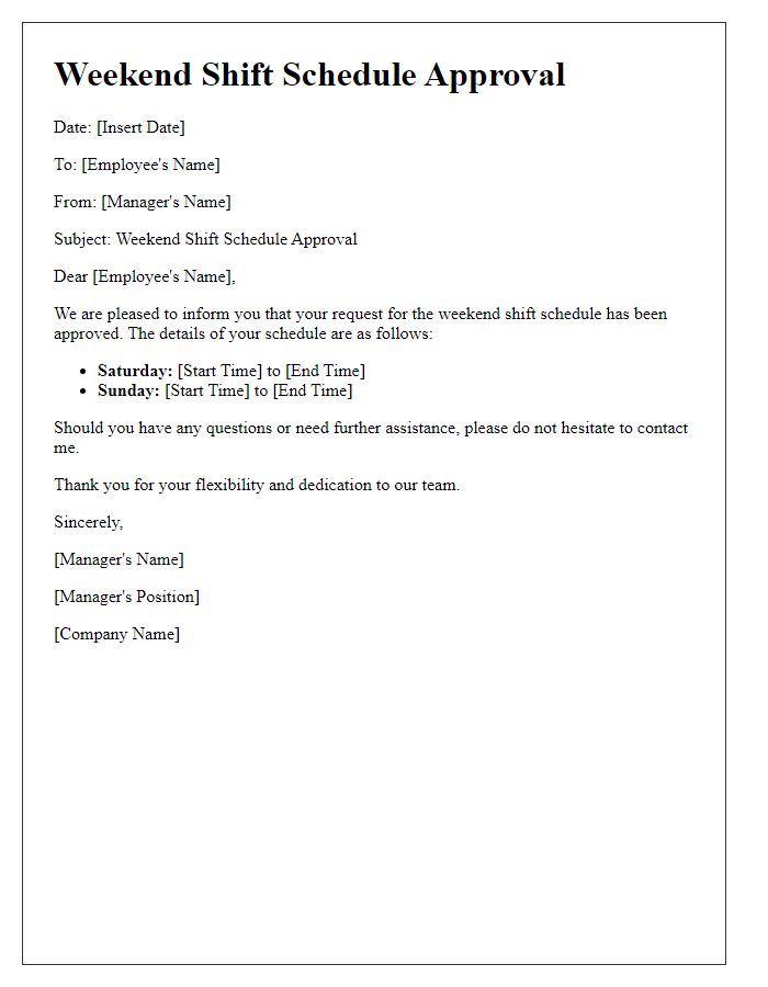 Letter template of weekend shift schedule approval