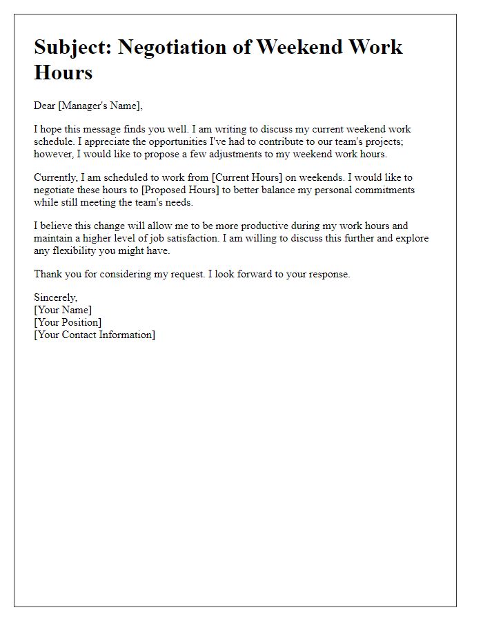 Letter template of weekend work hours negotiation