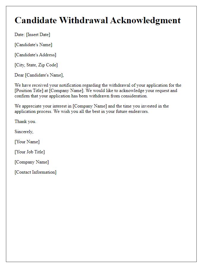 Letter template of acknowledgment for candidate withdrawal