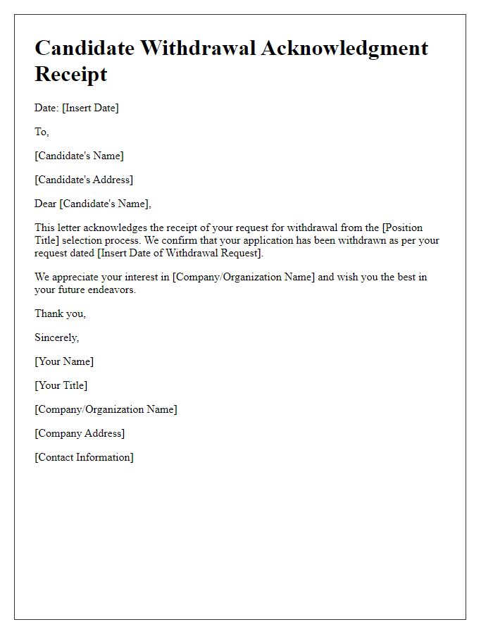 Letter template of candidate withdrawal acknowledgment receipt