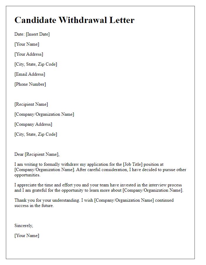 Letter template of candidate withdrawal documentation