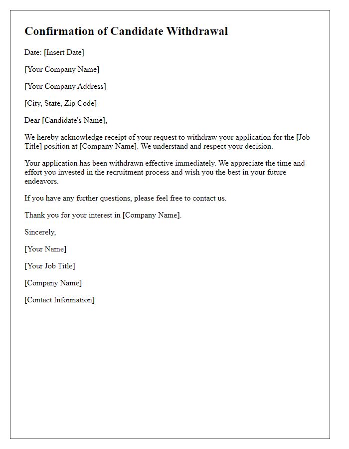 Letter template of confirmation of candidate withdrawal