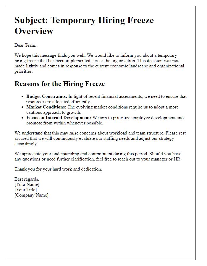 Letter template of hiring freeze rationale for employees