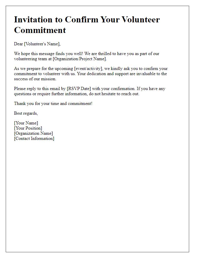 Letter template of invitation to confirm volunteer commitment