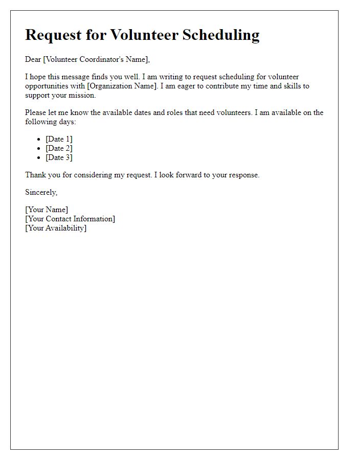 Letter template of request for volunteer scheduling