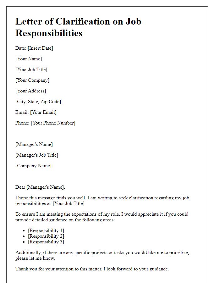 Letter template of clarification on job responsibilities