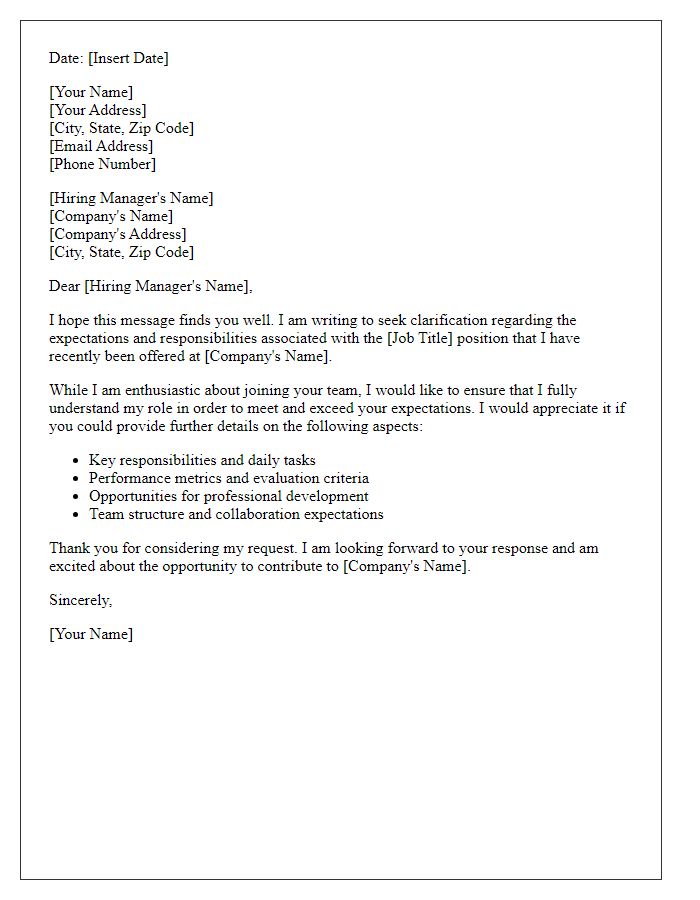 Letter template of clarification request for job expectations