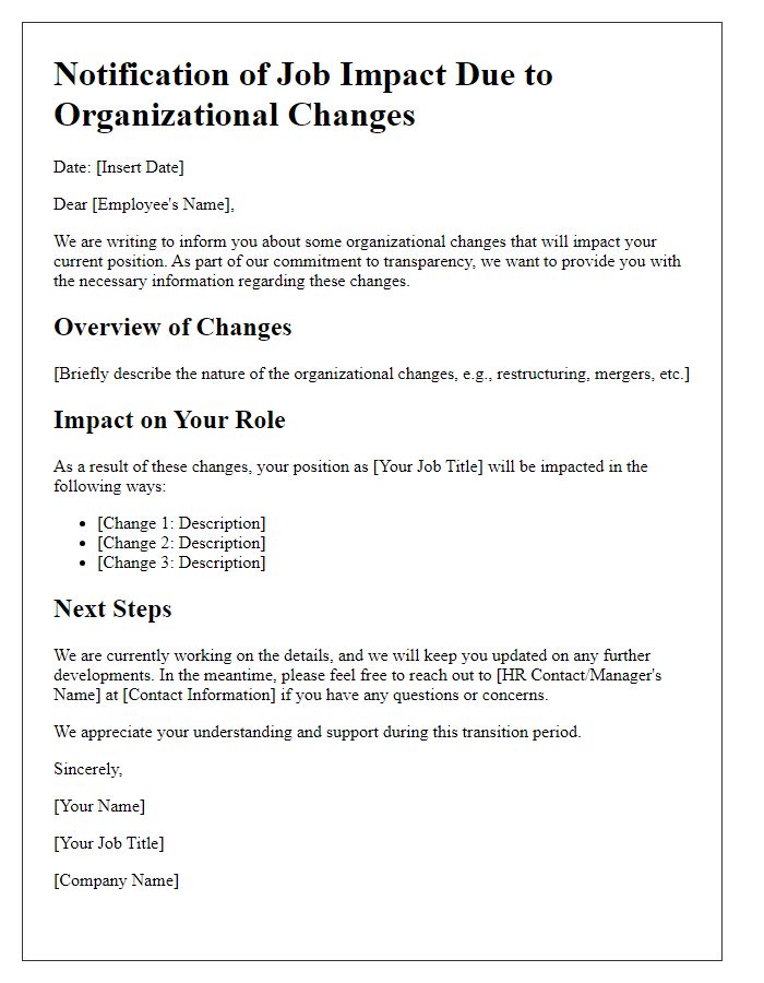 Letter template of job impact during organizational changes