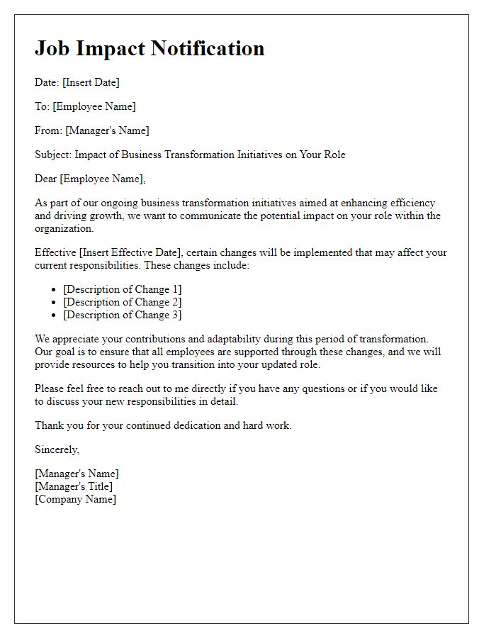 Letter template of job impact from business transformation initiatives