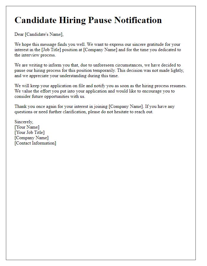 Letter template of candidate hiring pause notification