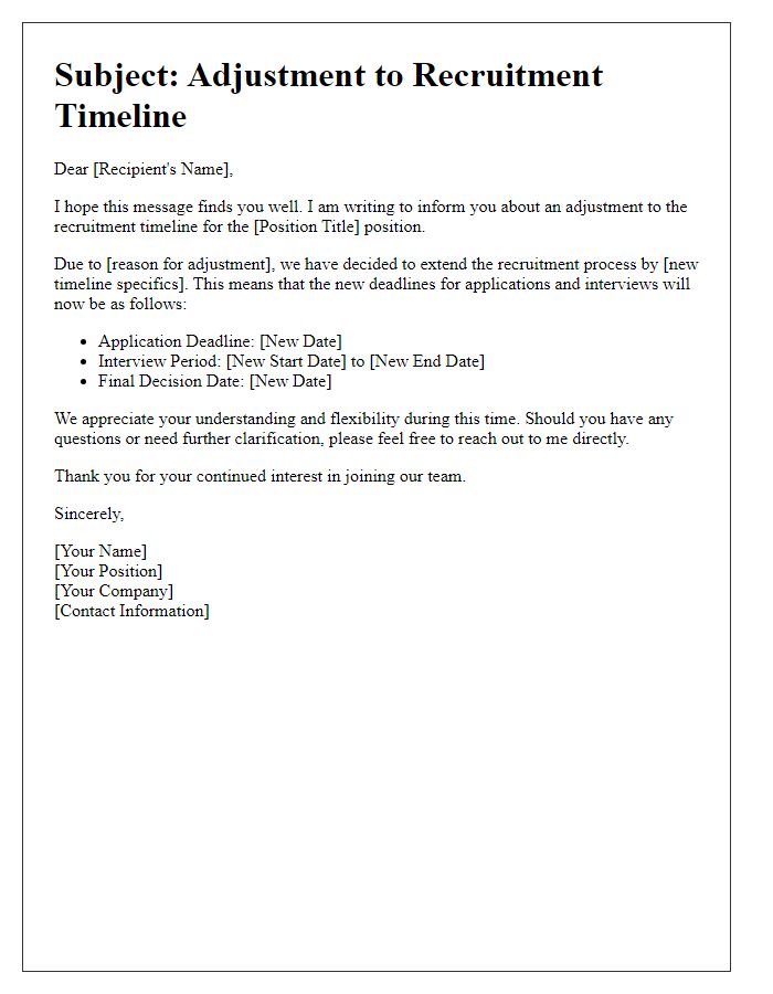 Letter template of recruitment timeline adjustment
