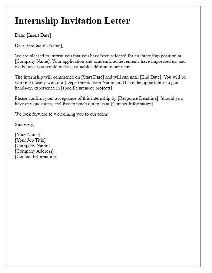 Letter template of internship invitation for recent graduates