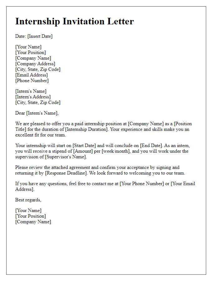 Letter template of paid internship invitation