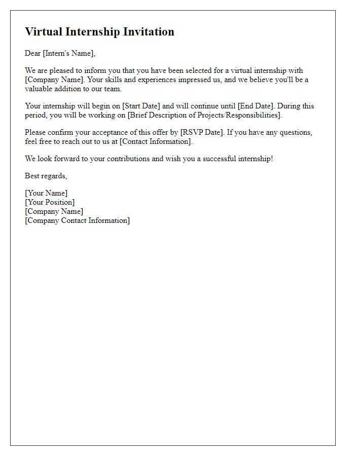 Letter template of virtual internship invitation