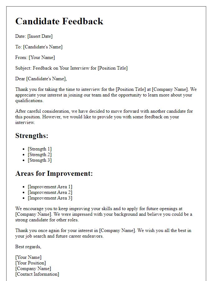 Letter template of candidate feedback for position applicants