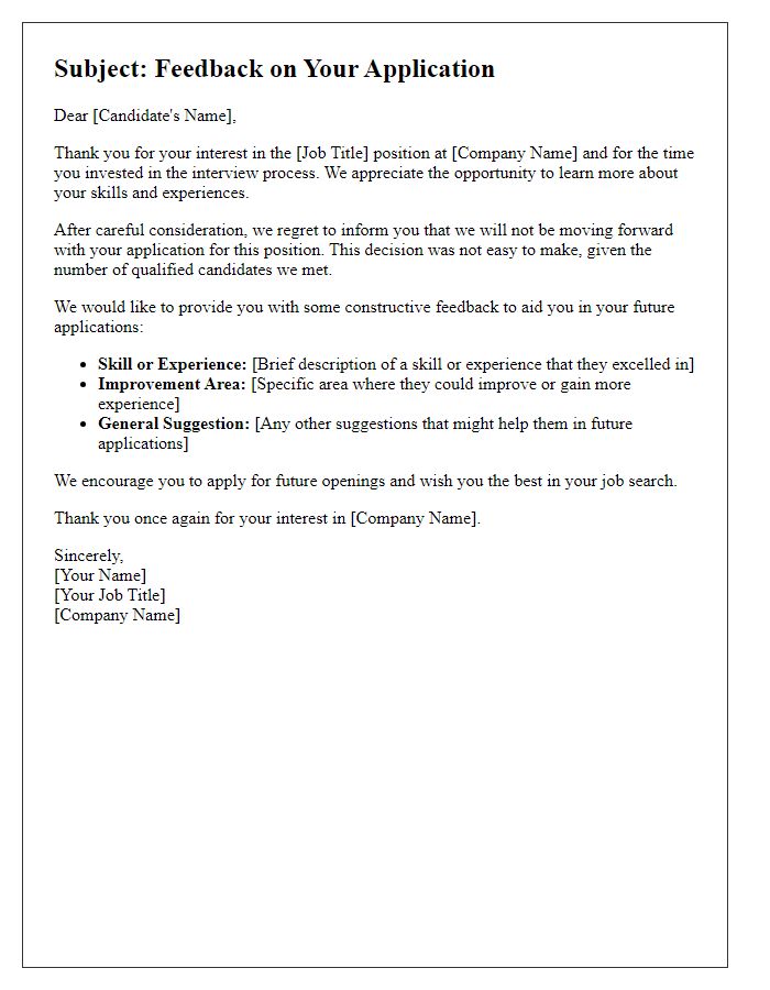 Letter template of constructive feedback for rejected candidates
