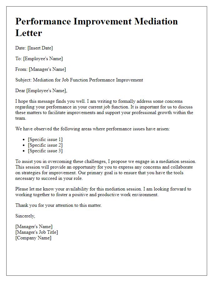 Letter template of job function mediation for performance improvement.