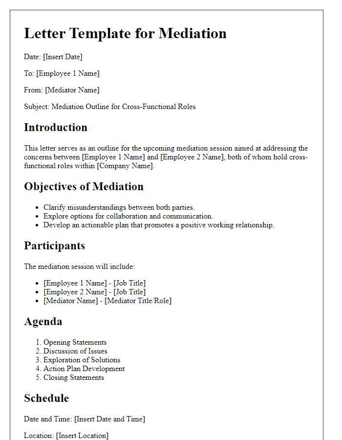 Letter template of mediation outline for cross-functional job roles.