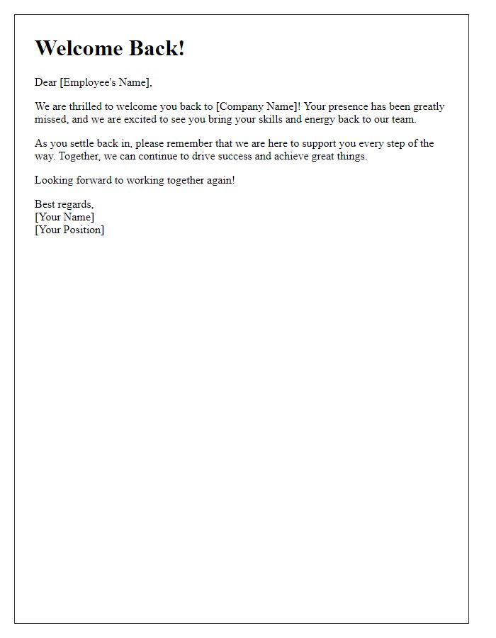 Letter template of motivational welcome for an employee returning