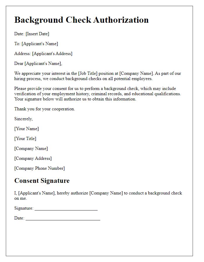 Letter template of background check for job applicants