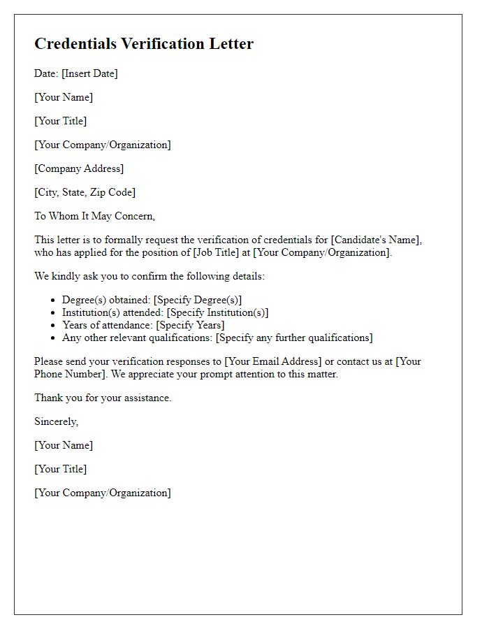 Letter template of credentials verification for employment