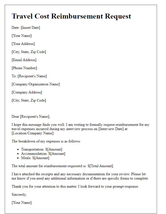 Letter template of candidate travel cost reimbursement process.