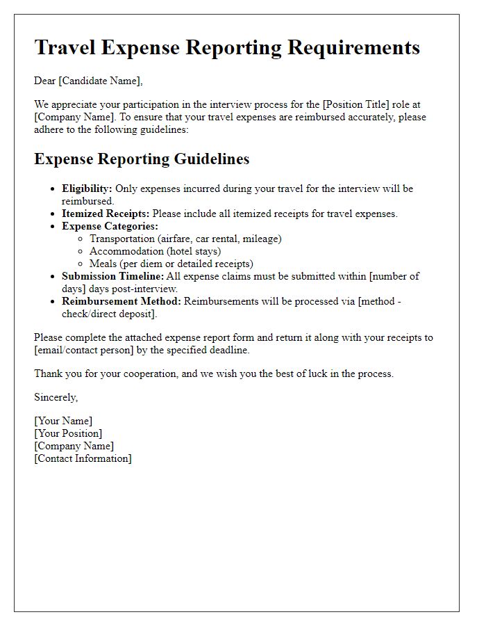 Letter template of candidate travel expense reporting requirements.