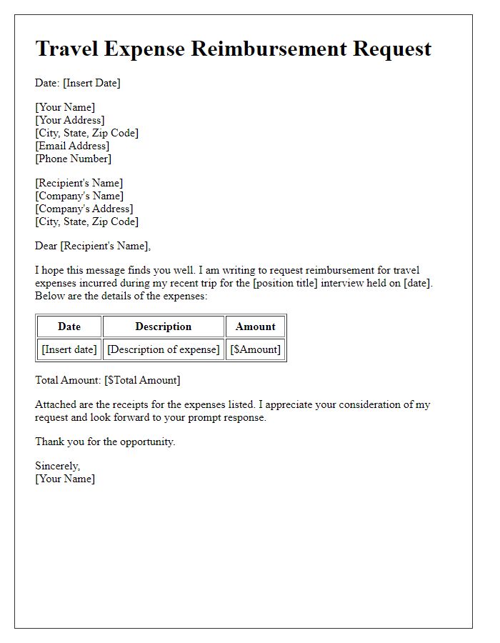 Letter template of travel expense reimbursement for candidates.