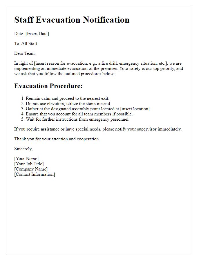 Letter template of Staff Evacuation Communication