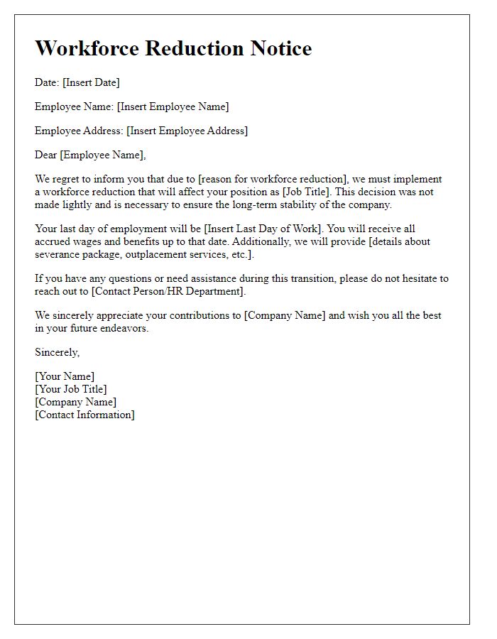 Letter template of Workforce Reduction Notice