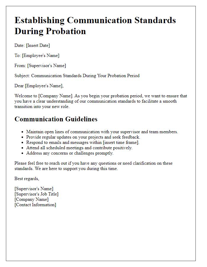 Letter template of establishing communication standards during probation