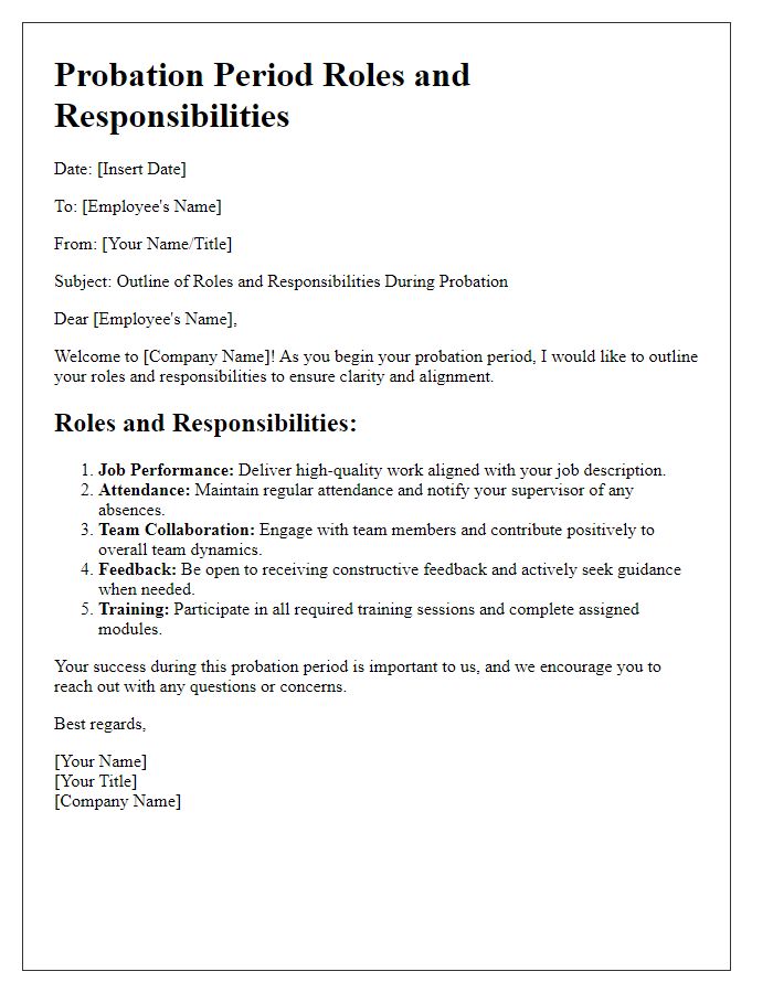 Letter template of outlining roles and responsibilities during probation