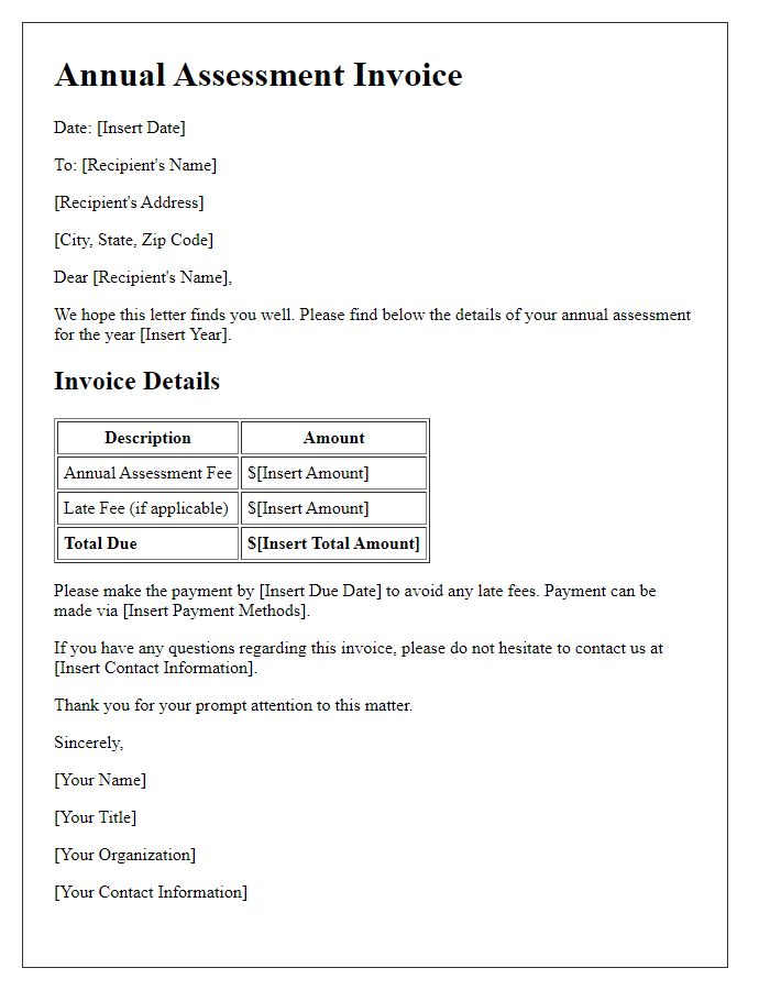 Letter template of annual assessment invoice