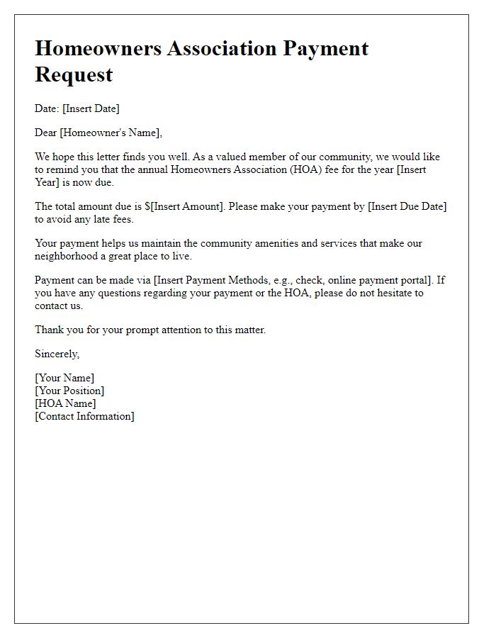 Letter template of yearly HOA payment request