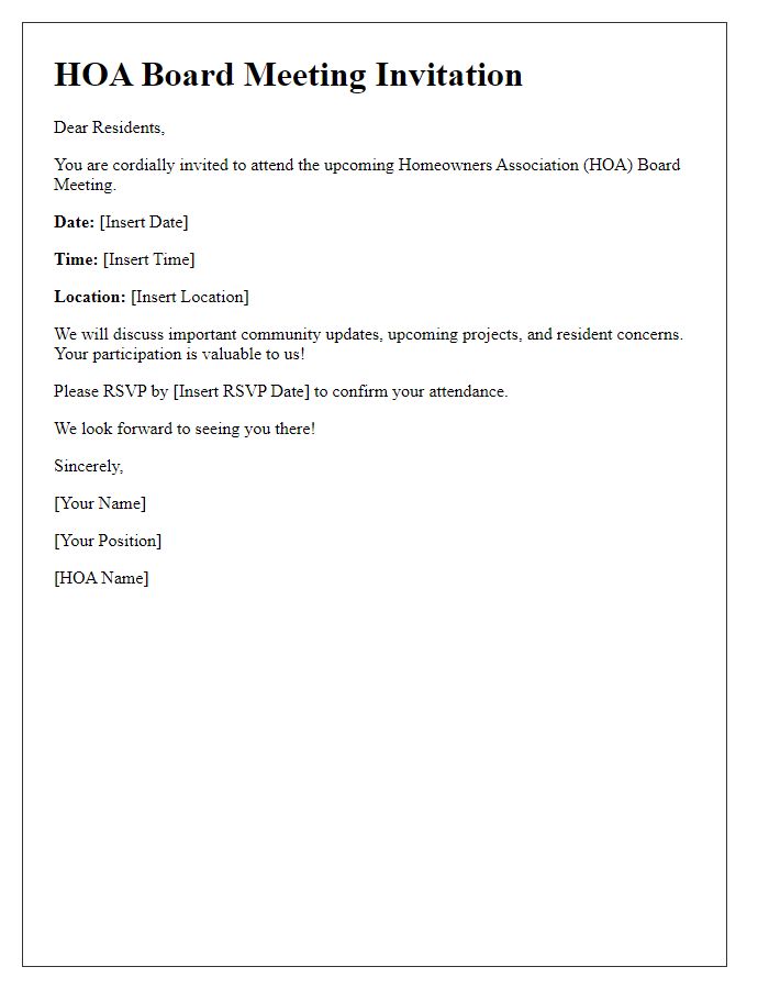 Letter template of HOA board meeting invitation