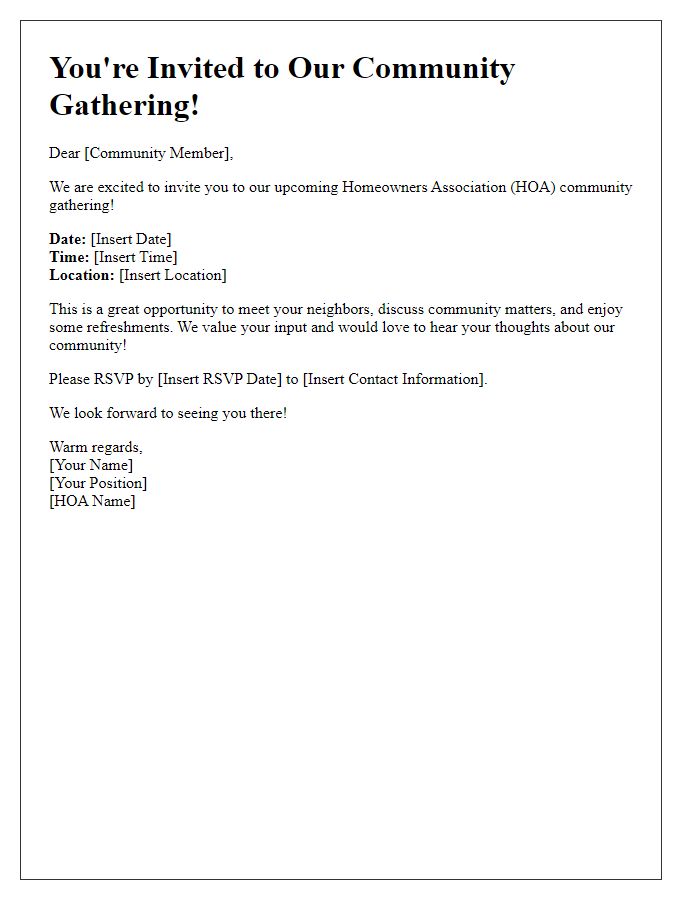 Letter template of HOA community gathering invitation