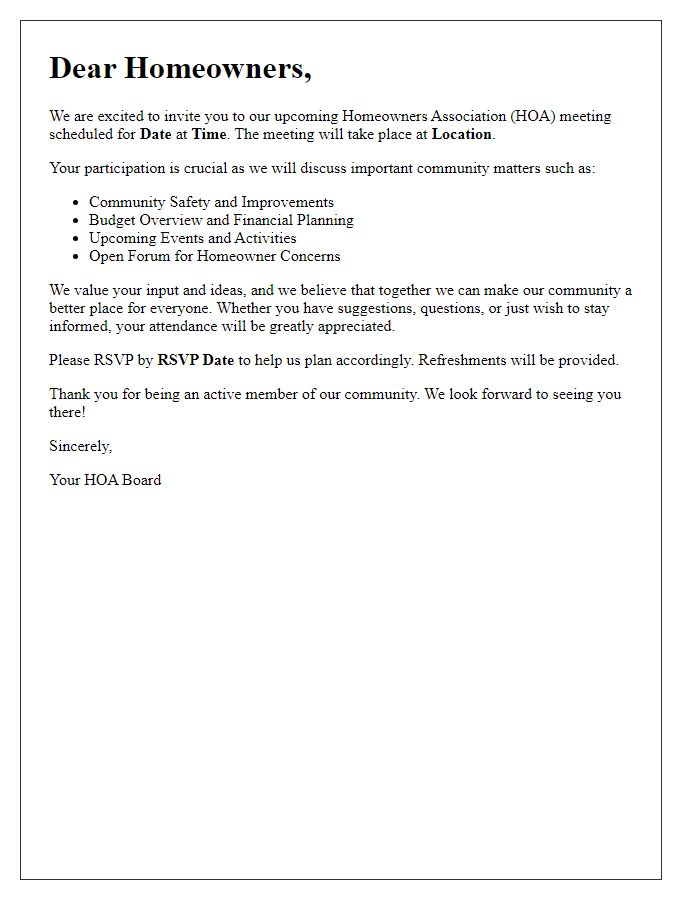 Letter template of HOA meeting participation encouragement