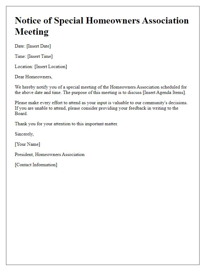 Letter template of special HOA meeting notice