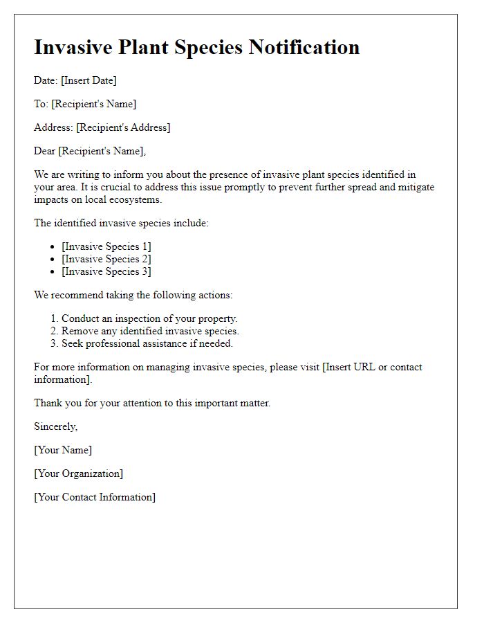 Letter template of invasive plant species notification