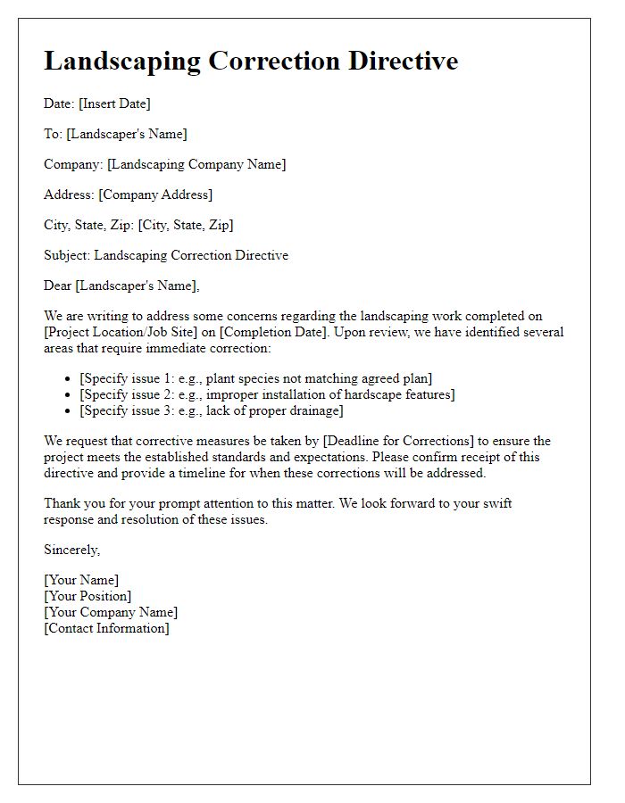 Letter template of landscaping correction directive