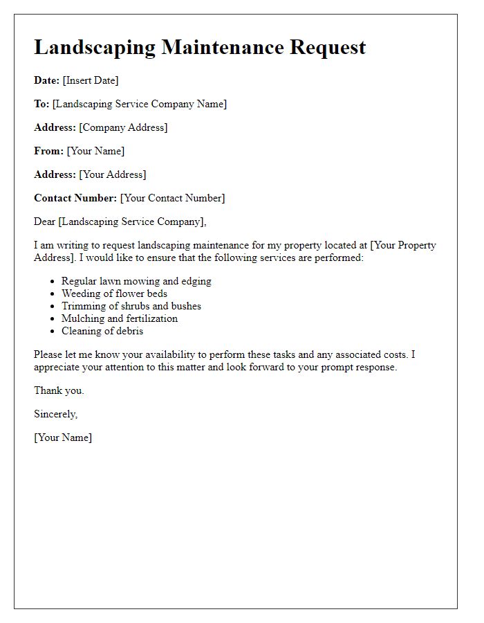 Letter template of landscaping maintenance request